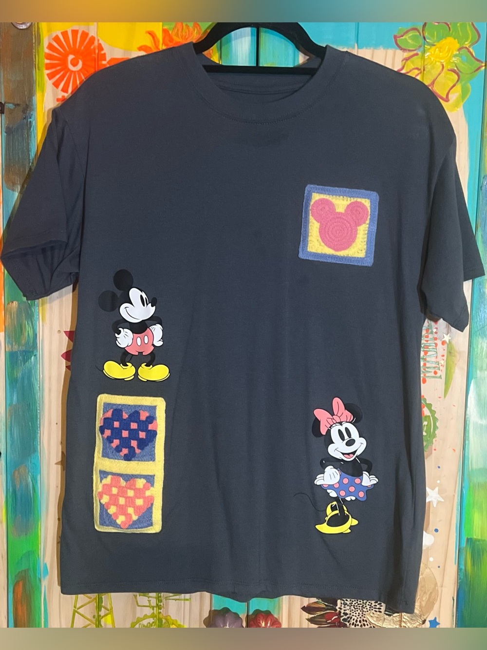 Freeze Navy Short Sleeve Tee with Mickey & Minnie Patch Motifs